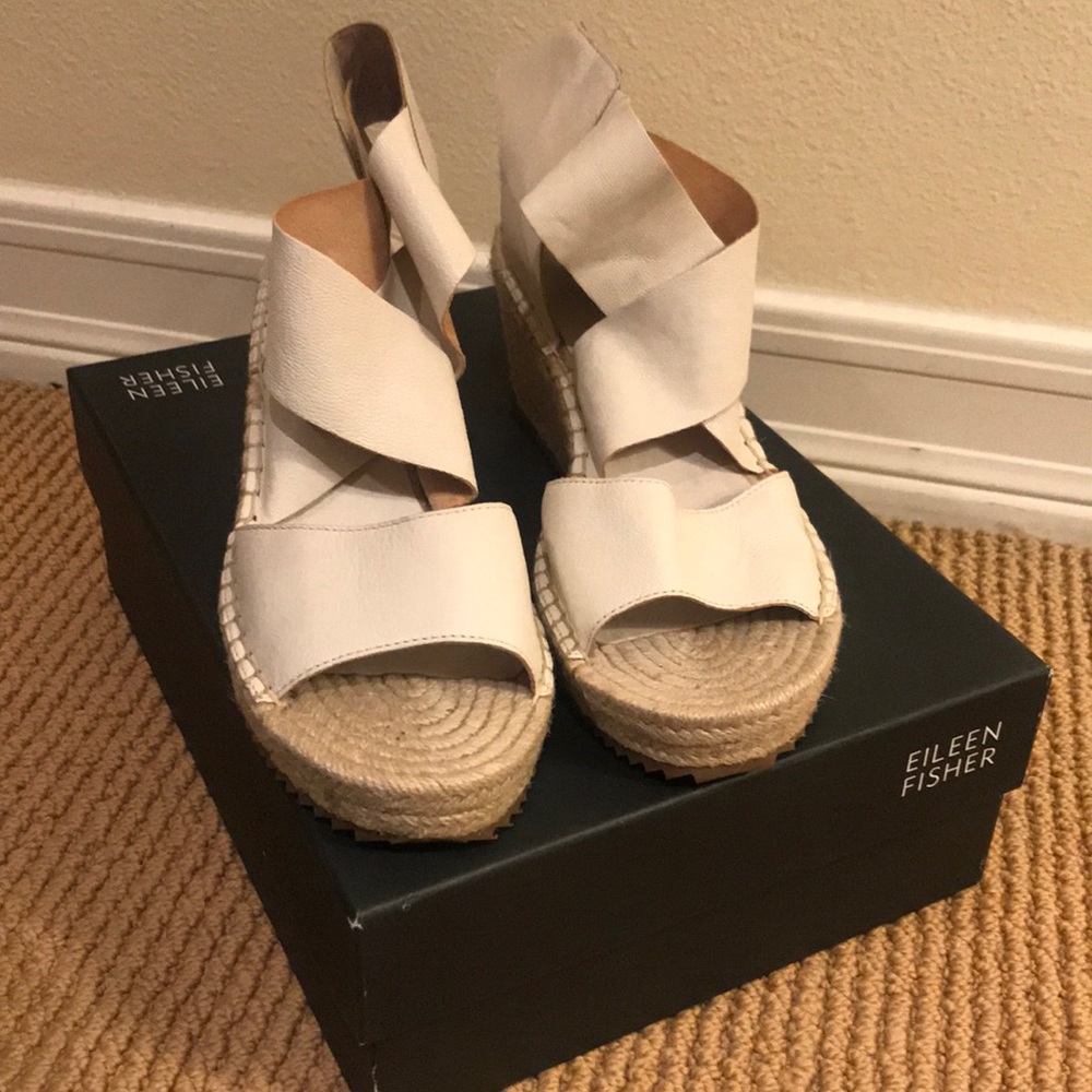 Eileen Fisher Willow White Tumbled Leather Sandal